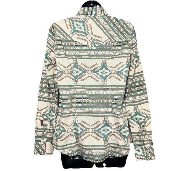 NWOT Rock Roll Denim Medium Cowgirl Aztec Western Shirt Women Blue White Rodeo - Picture 5 of 10